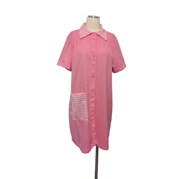 Vintage 1970’s Sears Fashions  Retro Mod Shift Dress Pink Polyester L Gingham - Picture 2 of 6